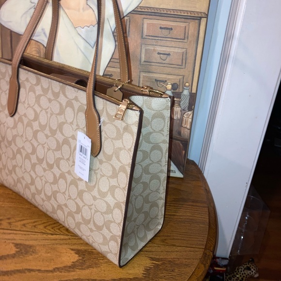 Coach Nina Signature Tote Bag Tan - MSRP $498 - Picture 4 of 9